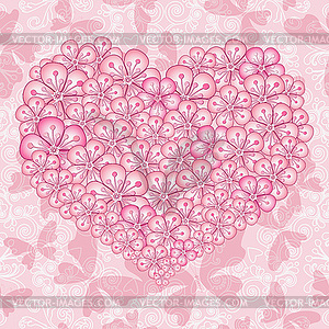 Valentine frame with big floral heart - vector image