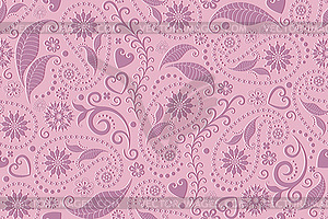 Seamless pink valentine pattern with hearts and - color vector clipart