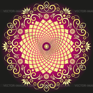 Винтажная мандала с золотым градиентом на темно-фиолетовом фоне - векторный клипарт / векторное изображение