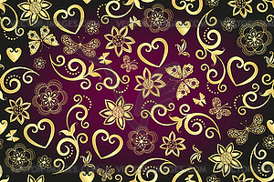 Seamless dark purple floral valentine pattern with - vector EPS clipart