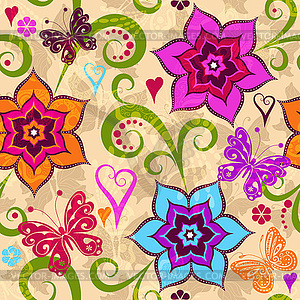 Seamless valentine floral pattern with vintage curls - vector clipart / vector image
