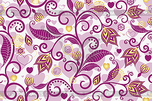 Seamless valentine floral pattern with vintage curls - vector image