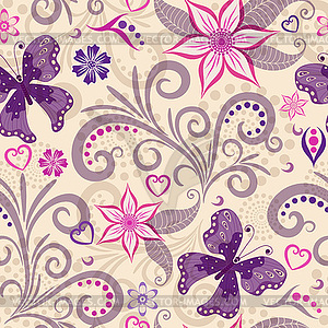 Seamless floral pattern with vintage curls and - vector clip art