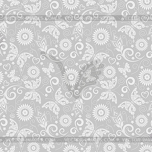 Bicolor seamless pattern with vintage flowers and - vector image
