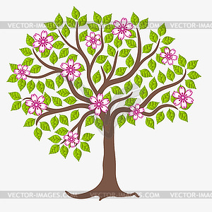 Elegant frame with spring tree with flowers - vector clipart