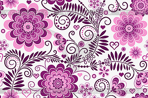 Floral seamless valentine pattern with hearts and - vector image