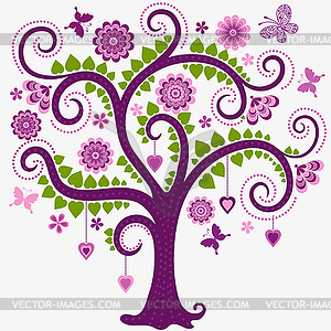 Valentine frame with colorful spring tree with - vector clip art