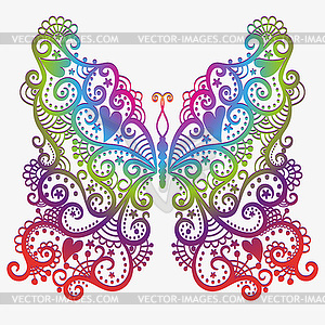 Big colorful gradient butterfly with vintage swirls - vector clipart / vector image