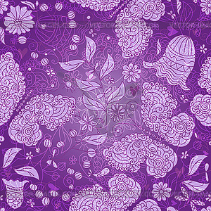 Seamless violet gradient pattern with butterflies - vector clip art