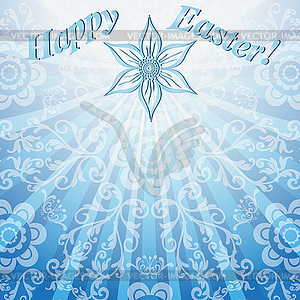 Easter blue frame with sunbeams and vintage curls - vector clipart