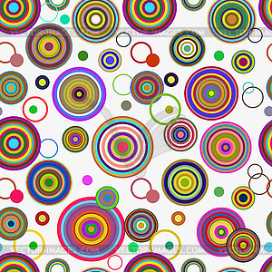 Бесшовный узор с разноцветными кругами и кольцами - клипарт в формате EPS