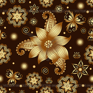 Seamless floral pattern with golden gradient flowers - vector image
