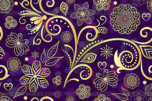 Violet seamless pattern with vintage golden - color vector clipart