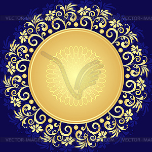 Vintage golden frame on dark blue - vector image