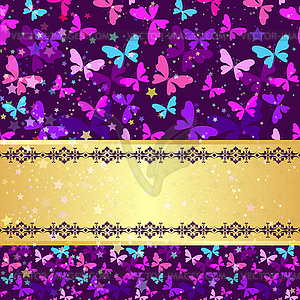 Vintage golden frame with pattern of butterflits - vector clip art