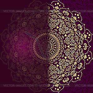 Vintage frame with lacy golden and purple mandala - vector clipart