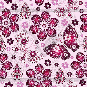 Seamless vintage floral pattern with butterflies an - vector EPS clipart