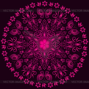 Lace mandala with wavy doodle elements and - vector image