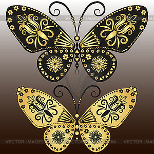 Set vintage golden and black butterflies - vector clipart