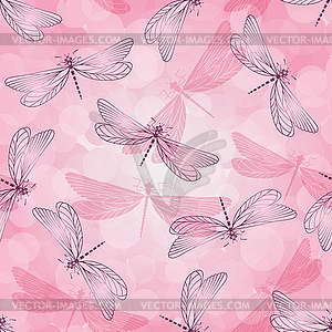 Delicate pink spring seamless pattern with flying - vector clipart