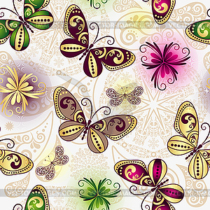 Seamless spring pattern with colorful butterflies - vector clipart