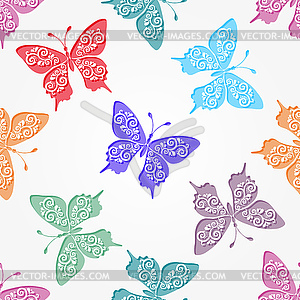 White spring seamless pattern with flying lacy - vector clipart