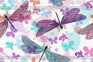 White spring seamless pattern with flying - vector clipart