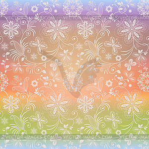 Seamless pastel rainbow pattern with vintage flowers - color vector clipart