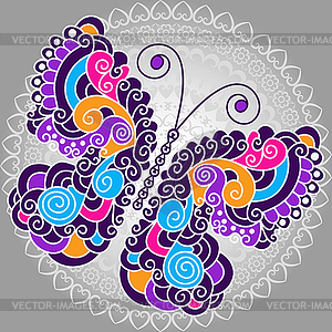 Colorful butterfly with vintage swirls - vector clip art