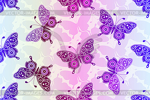 Seamless pattern with doodle butterflies - vector image