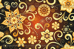 Бесшовный цветочный узор в виде валентинки с золотым - изображение в векторном формате