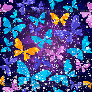 Fantasy seamless pattern with butterflies - vector clipart