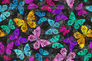 Fantasy seamless pattern with colorful butterflies - vector image