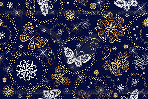 Seamless christmas dark blue pattern - vector image