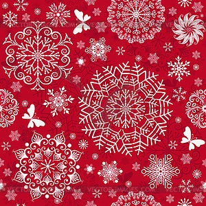 Seamless Christmas pattern with white snowflakes, - vector clip art