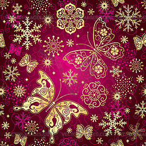 Christmas seamless pattern with golden snowflakes - vector image