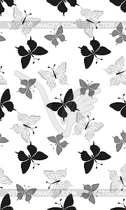 Бесшовный узор с черными и серыми бабочками - векторный дизайн