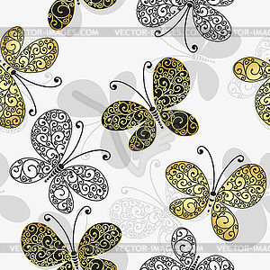 Spring pattern with vintage silhouette butterflies - vector clipart