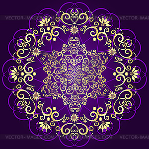 Christmas violet frame with golden mandala - stock vector clipart