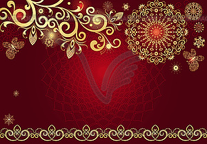 Red Christmas frame with golden snowflakes and stars - vector clipart