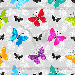 Seamless colorful pattern with butterflies - vector image