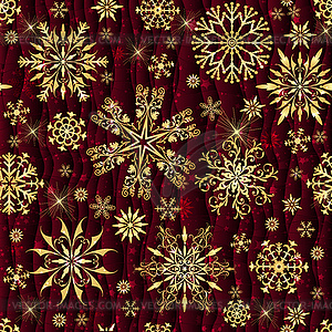 Seamless Christmas pattern with golden snowflakes - vector clipart