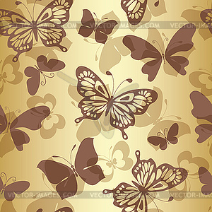 Seamless golden pattern with silhouettes of flying - color vector clipart