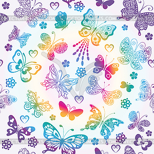 Seamless colorful pattern with many red butterflies - vector clip art