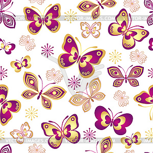 Seamless pattern with golden gradient butterflies - vector image