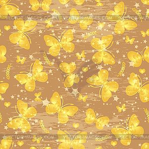 Spring seamless pattern with golden butterflies - vector clipart