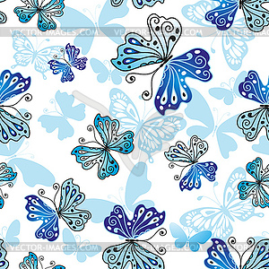 Seamless pattern with silhouettes of flying blue - vector image