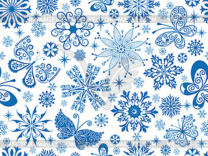 Монохромный рождественский бесшовный узор с голубым - иллюстрация в векторе