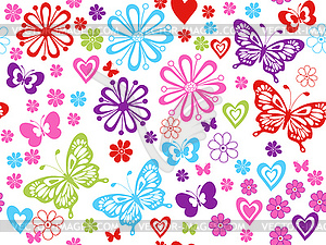 Bright spring seamless pattern with butterflies, - vector image