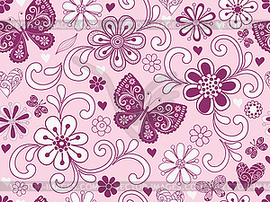 Трехцветный узор валентинки из сердечек и цветов - стоковый клипарт